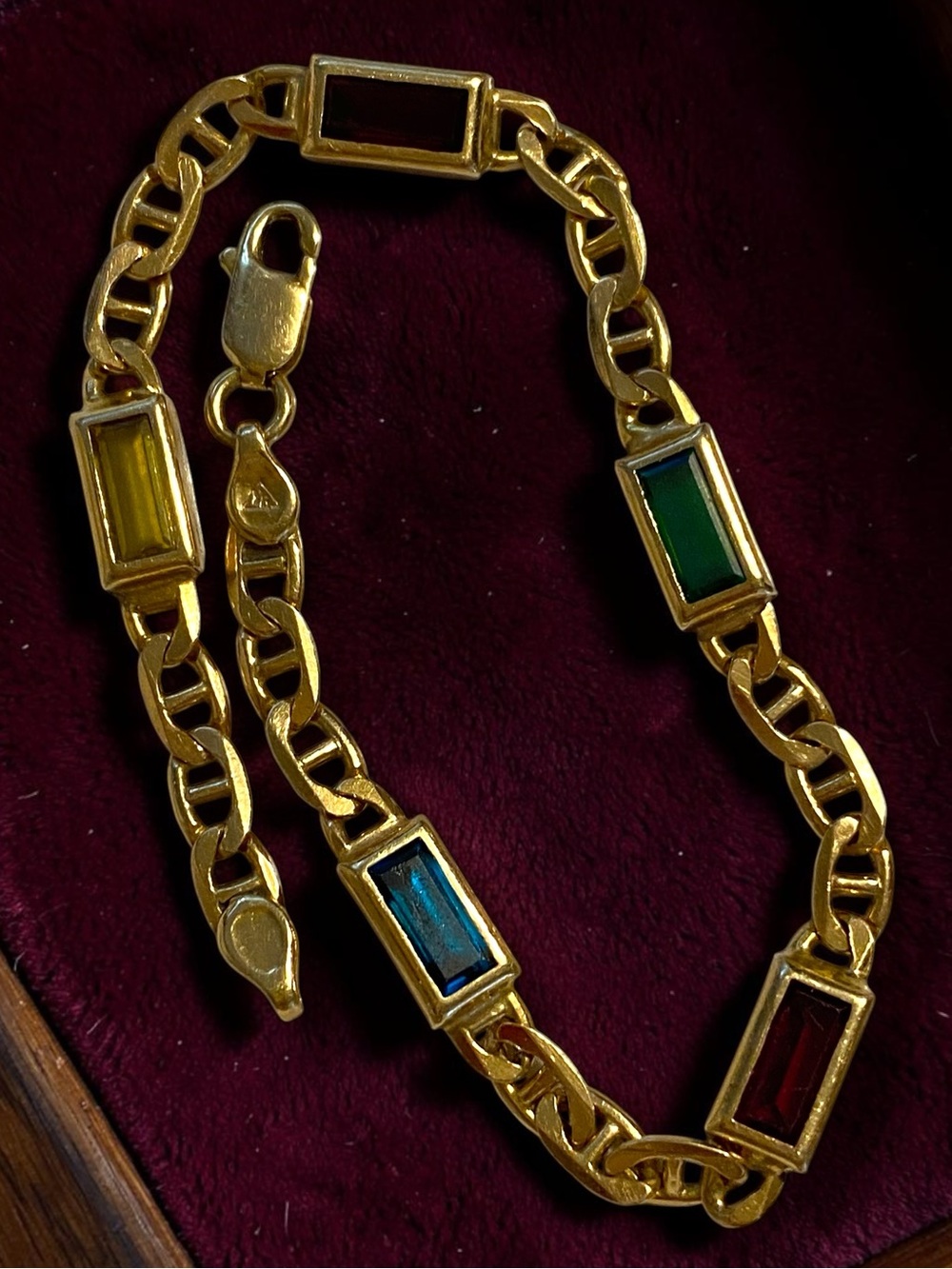 Estate 14K Italian Yellow Gold Multi-Color Gemstone Mariner Link 7.25” Bracelet!